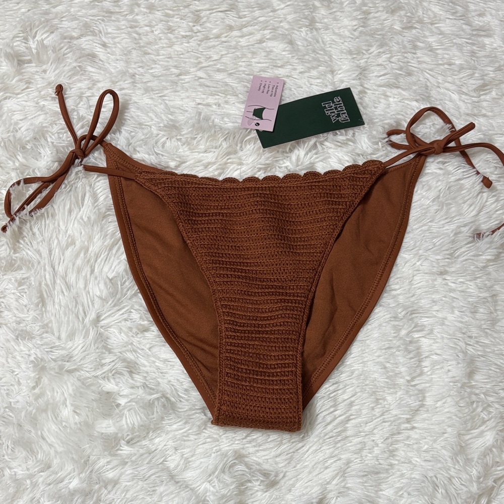 NWT Wild Fable Brown Low Rise High Leg Cheeky Swim Bottoms Only XS